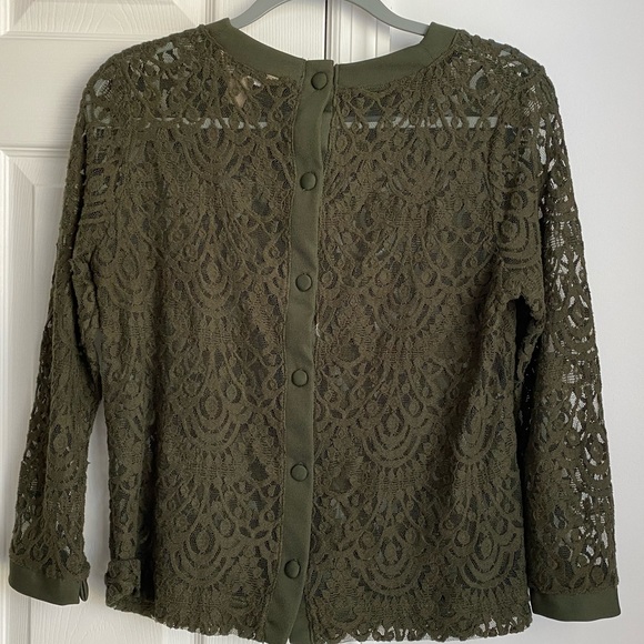 Banana Republic M Olive Sheer Lace Top - Picture 2 of 3